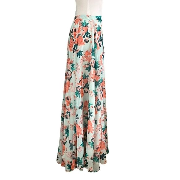 LULUS MINT CORAL FLORAL HIGH RISE MAXI CHIFFON SKIRT - XS - Picture 3 of 9